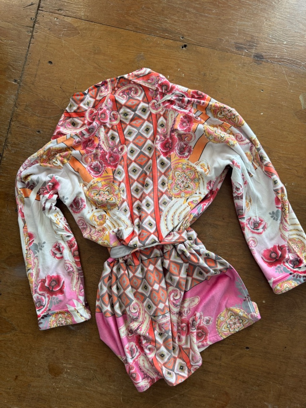 Women’s Pink Floral & Geometric Swim Coverup Kimono Wrap Up by VP made in USA - Picture 3 of 5